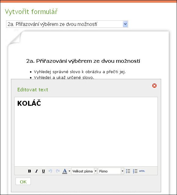 Procvičování návod - editace textu 2