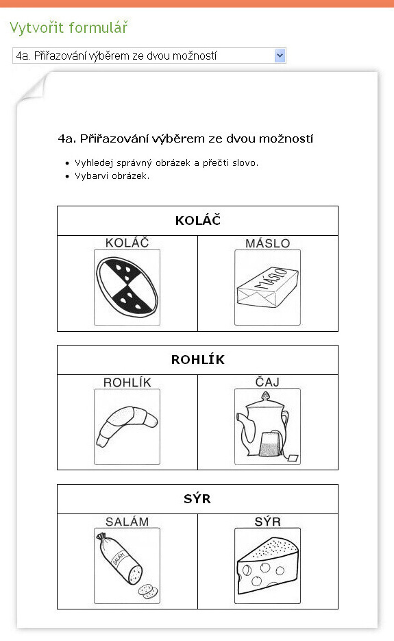 4a. Přiřazování výběrem ze dvou možností