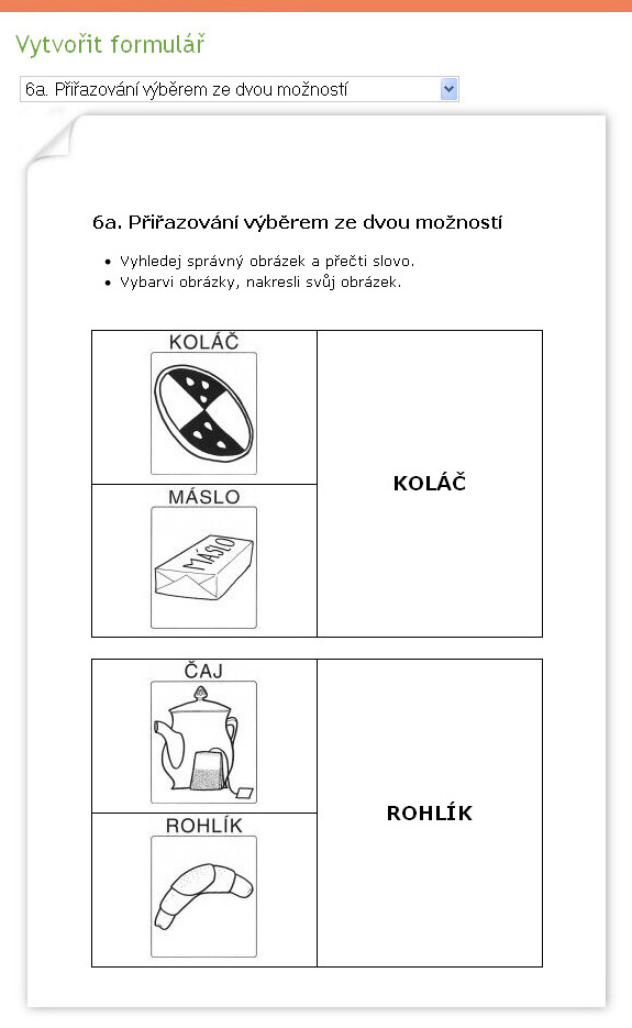 6a. Přiřazování výběrem ze dvou možností